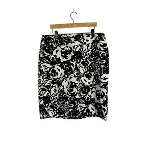 Liz Claiborne Womens Black White Rose‎ Floral Pencil Skirt Size 12